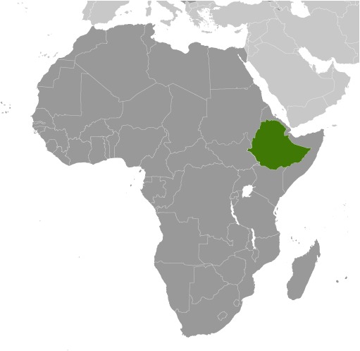 Map of Africa showing Ethiopia in green